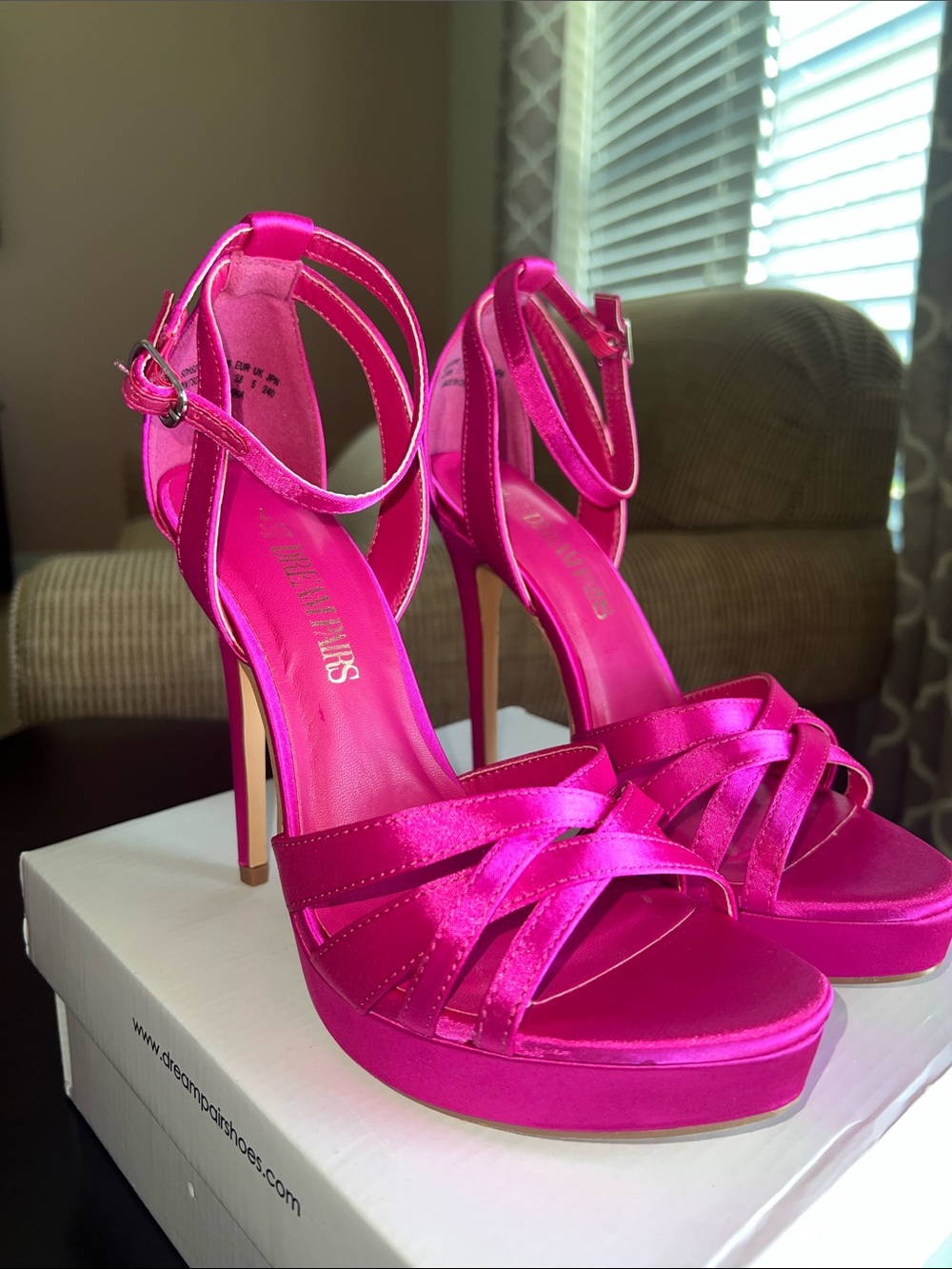 Dream Pairs- Hot Pink Satin Platform Ankle-Strap Heels size 7